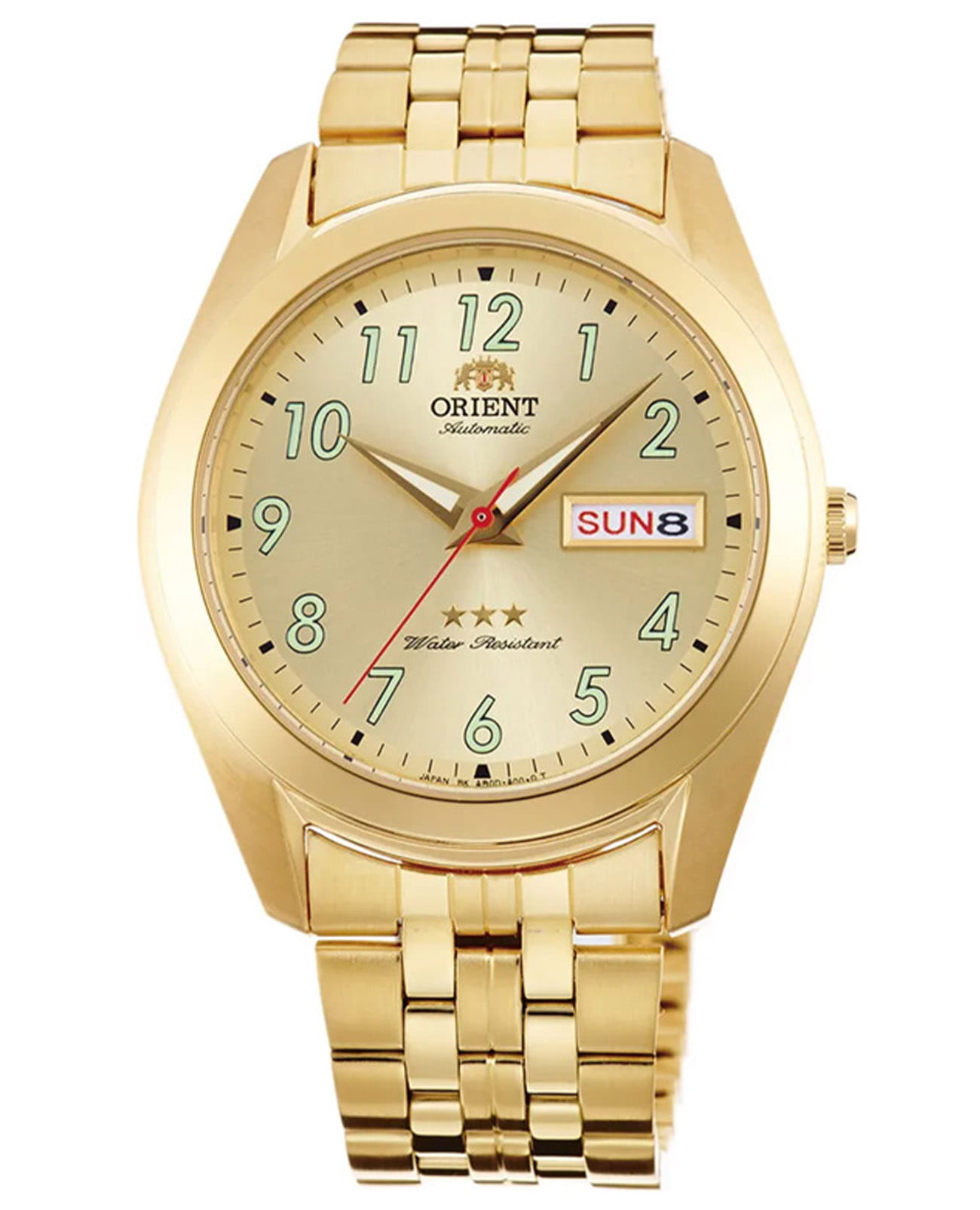 Orient Orient SAB0D004G  SAB0D004G механические мужские часы золотой циферблат, браслет нержавеющая сталь — вид спереди