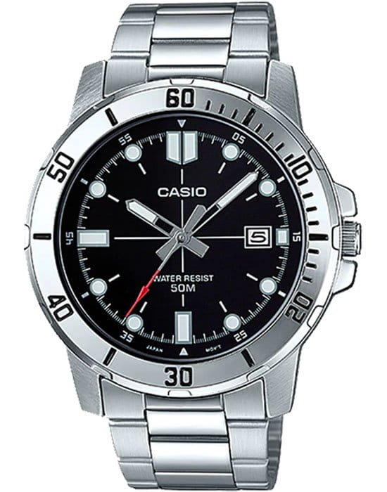 Casio Casio Collection MTP-VD01D-1EVUDF (MTP-VD01D-1E)  MTP-VD01D-1E кварцевые мужские часы черный циферблат, браслет нержавеющая сталь — вид спереди