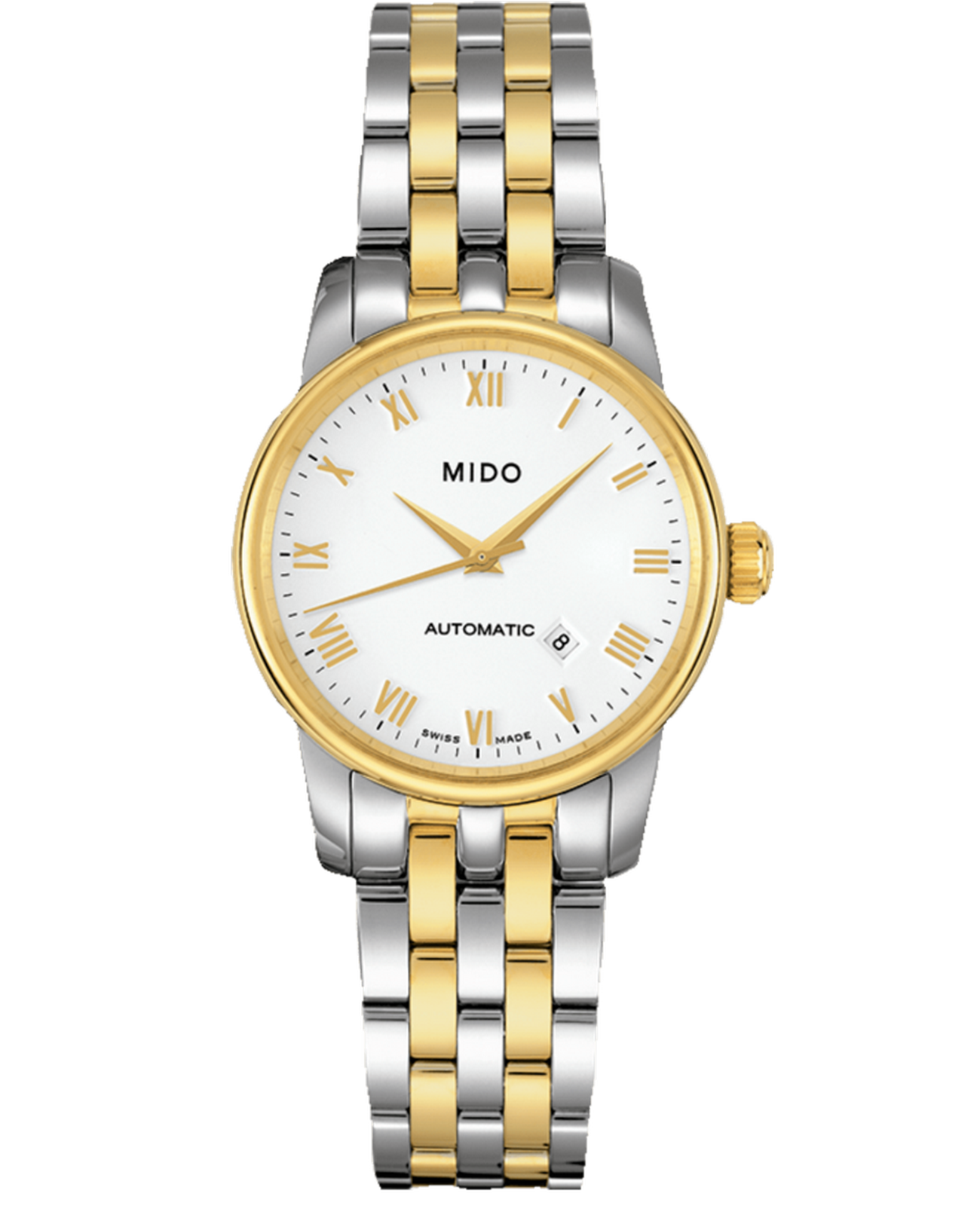Mido Mido Baroncelli M7600.9.26.1  M76009261 механические женские часы белый циферблат, браслет нержавеющая сталь — вид спереди