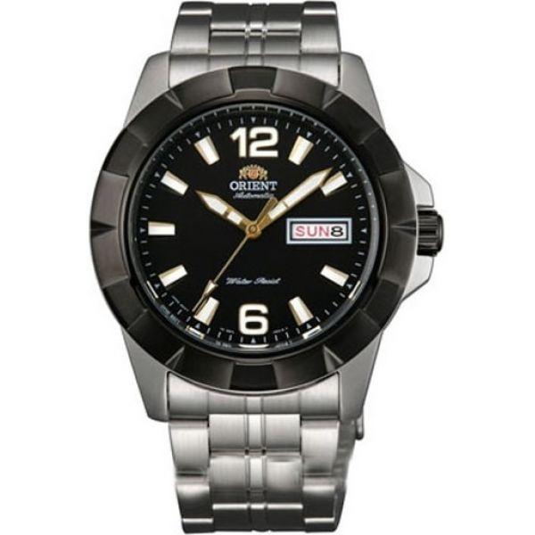 Orient Orient EM7L002B (FEM7L002B)  FEM7L002B механические мужские часы черный циферблат, браслет  — вид спереди