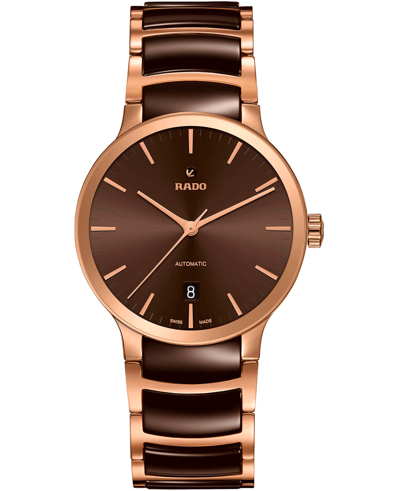 Rado Rado Centrix Automatic R30036302 Automatic R30036302 механические мужские часы коричневый циферблат, браслет сталь + pvd + керамика — вид спереди