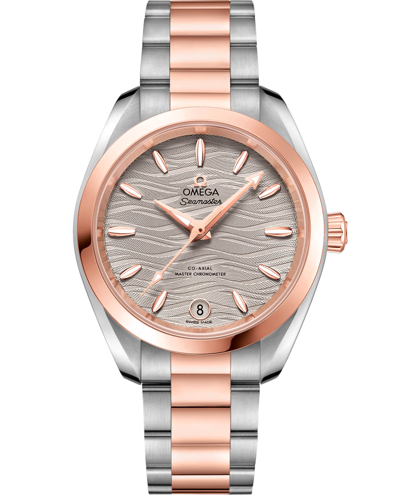 Omega Omega Seamaster Aqua Terra 220.20.34.20.06.001 Aqua Terra 22020342006001 механические женские часы серый циферблат, браслет нержавеющая сталь + золото 18к — вид спереди