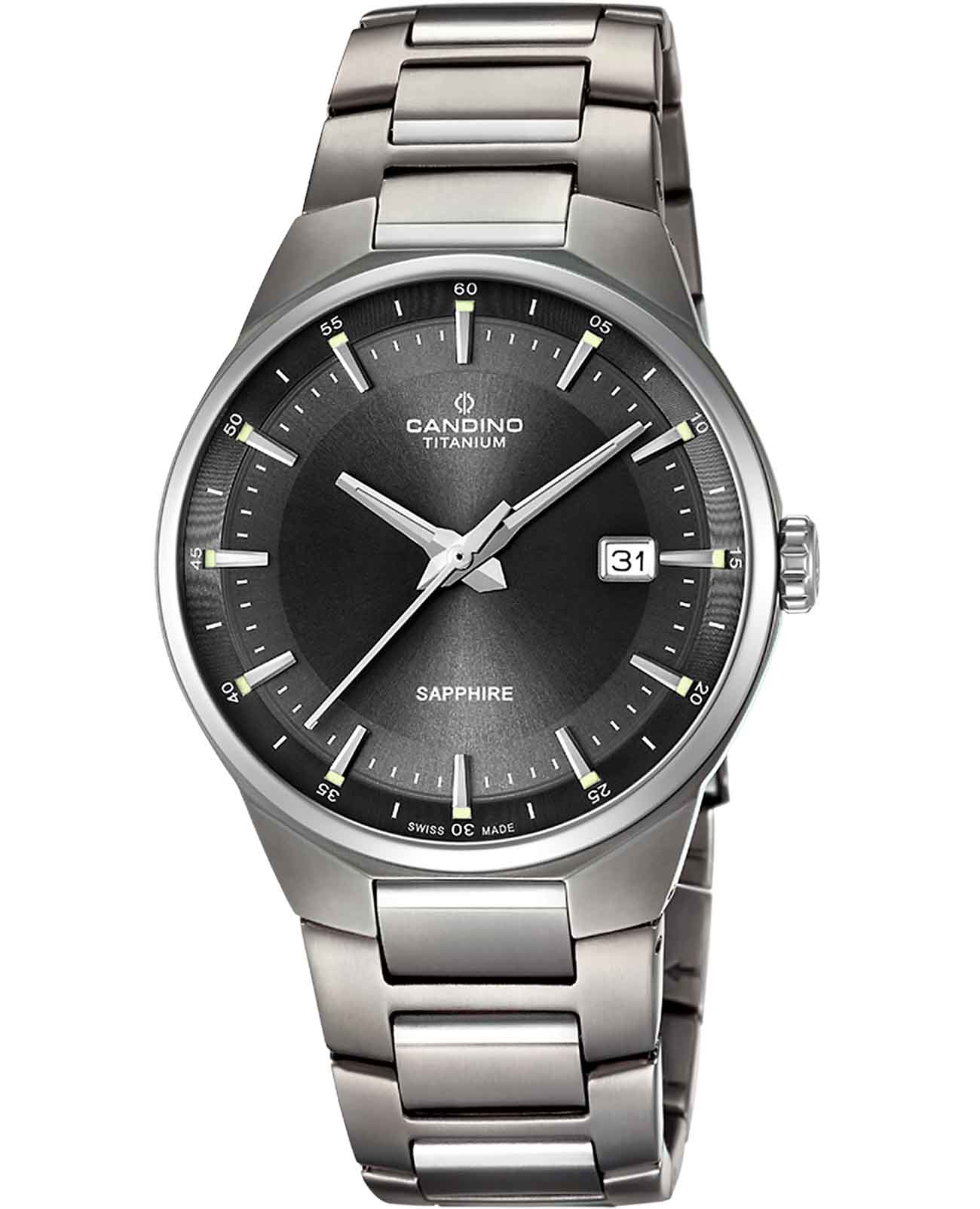 Candino Candino Titanium C4605/5  C4605/5 кварцевые мужские часы черный циферблат, браслет титановый — вид спереди