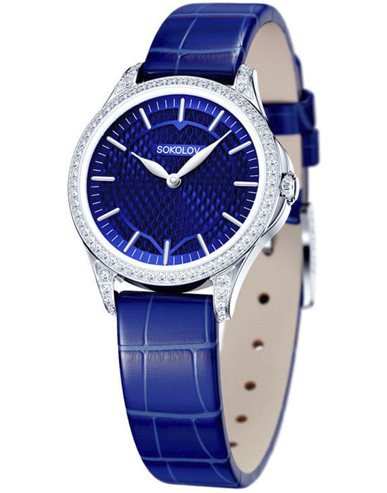 Sokolov 137.30.00.001.07.04.2  137.30.00.001.07.04.2 кварцевые женские часы синий циферблат, браслет кожаный — вид спереди