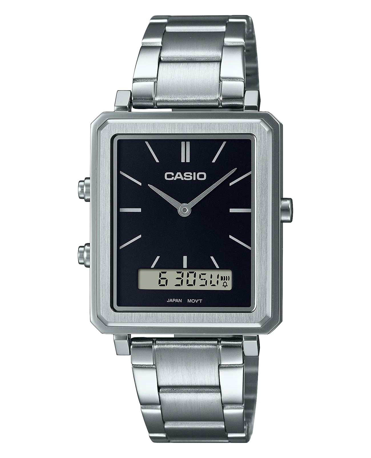 Casio Casio Collection MTP-B205D-1E  MTP-B205D-1E кварцевые мужские часы черный циферблат, браслет нержавеющая сталь — вид спереди