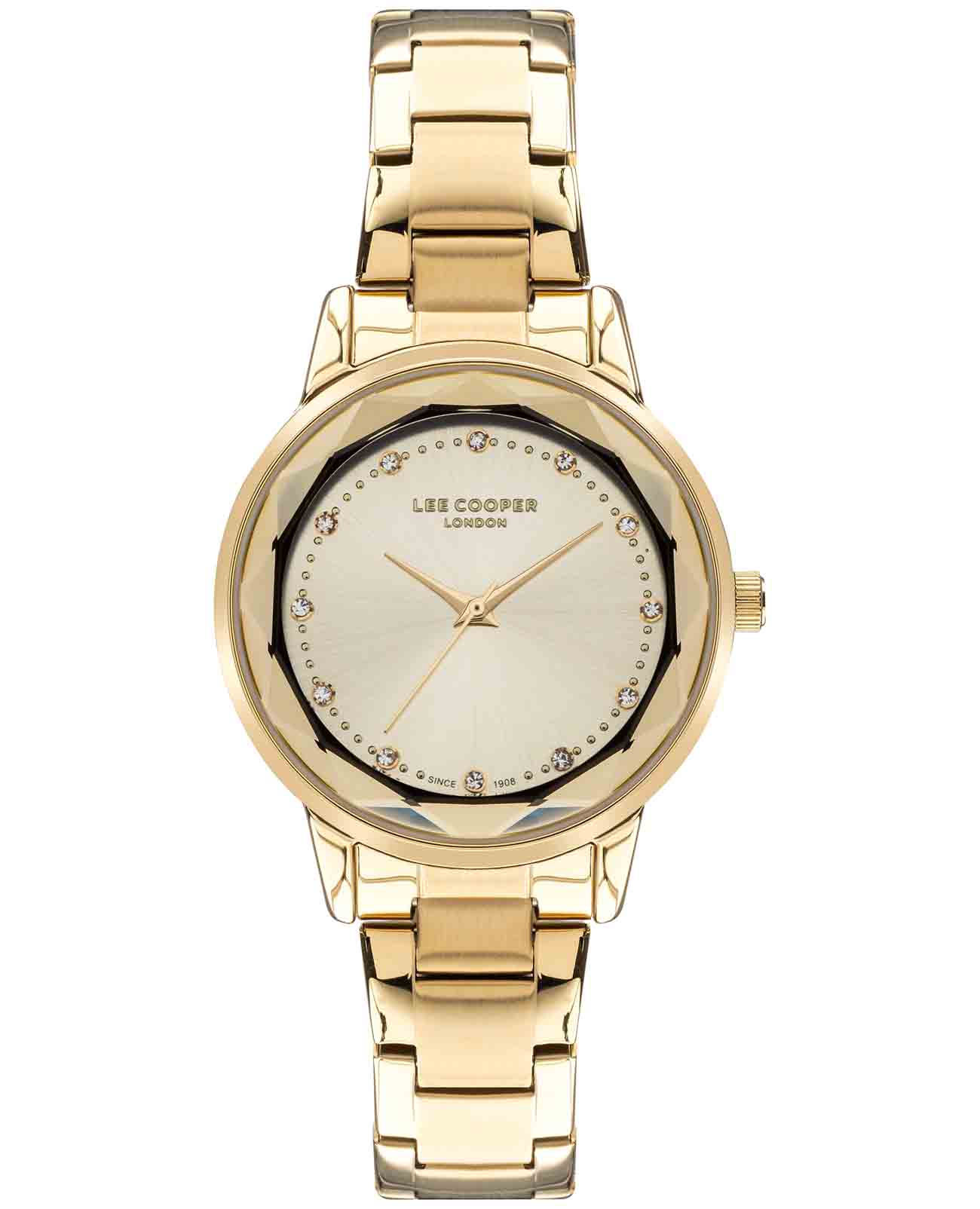Lee Cooper Lee Cooper LC07501.120  LC07501.120 кварцевые женские часы золотой циферблат, браслет нержавеющая сталь с ip-покрытием — вид спереди
