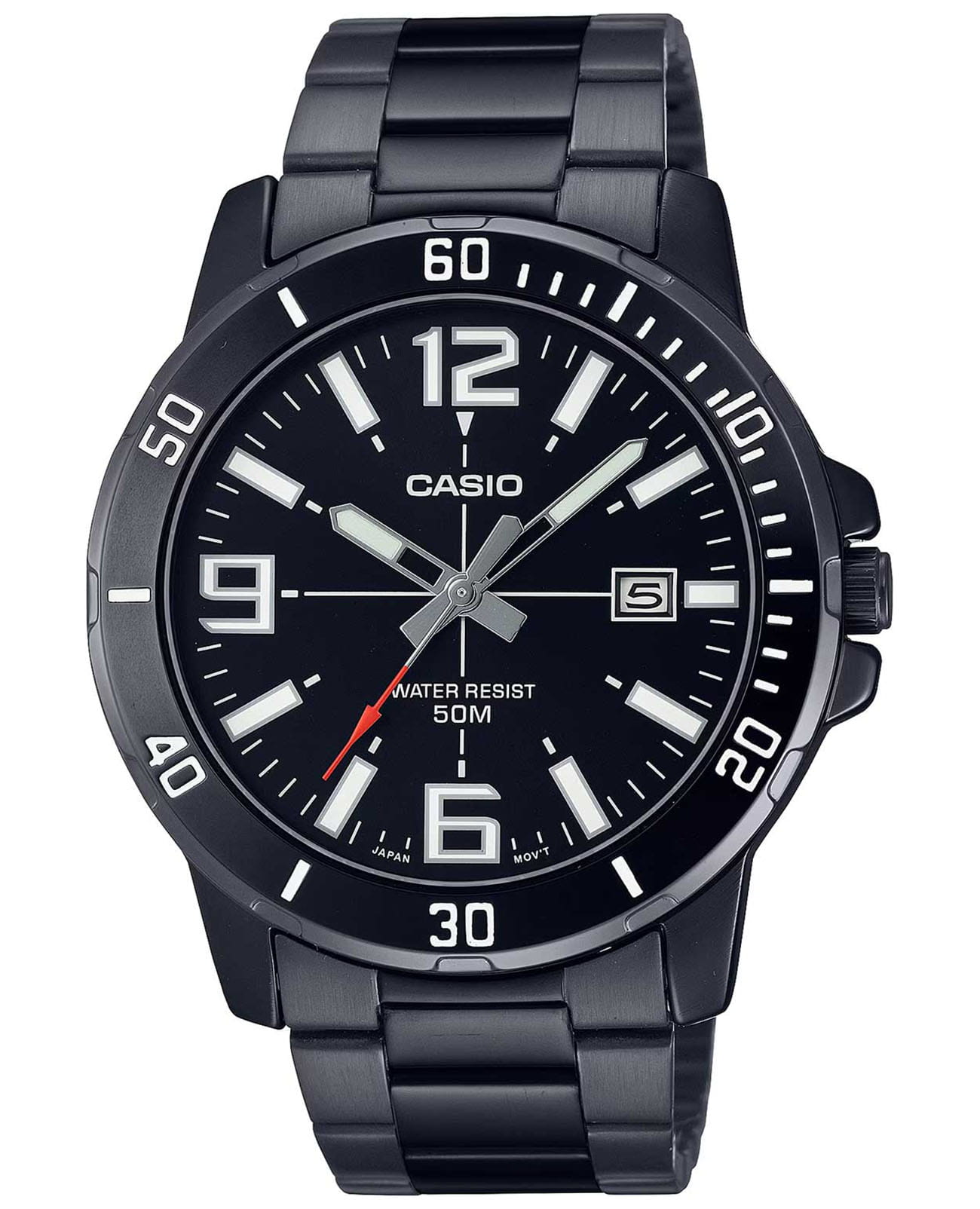 Casio Casio Collection MTP-VD01B-1BVUDF (MTP-VD01B-1B)  MTP-VD01B-1B кварцевые мужские часы черный циферблат, браслет сталь с ip покрытием — вид спереди