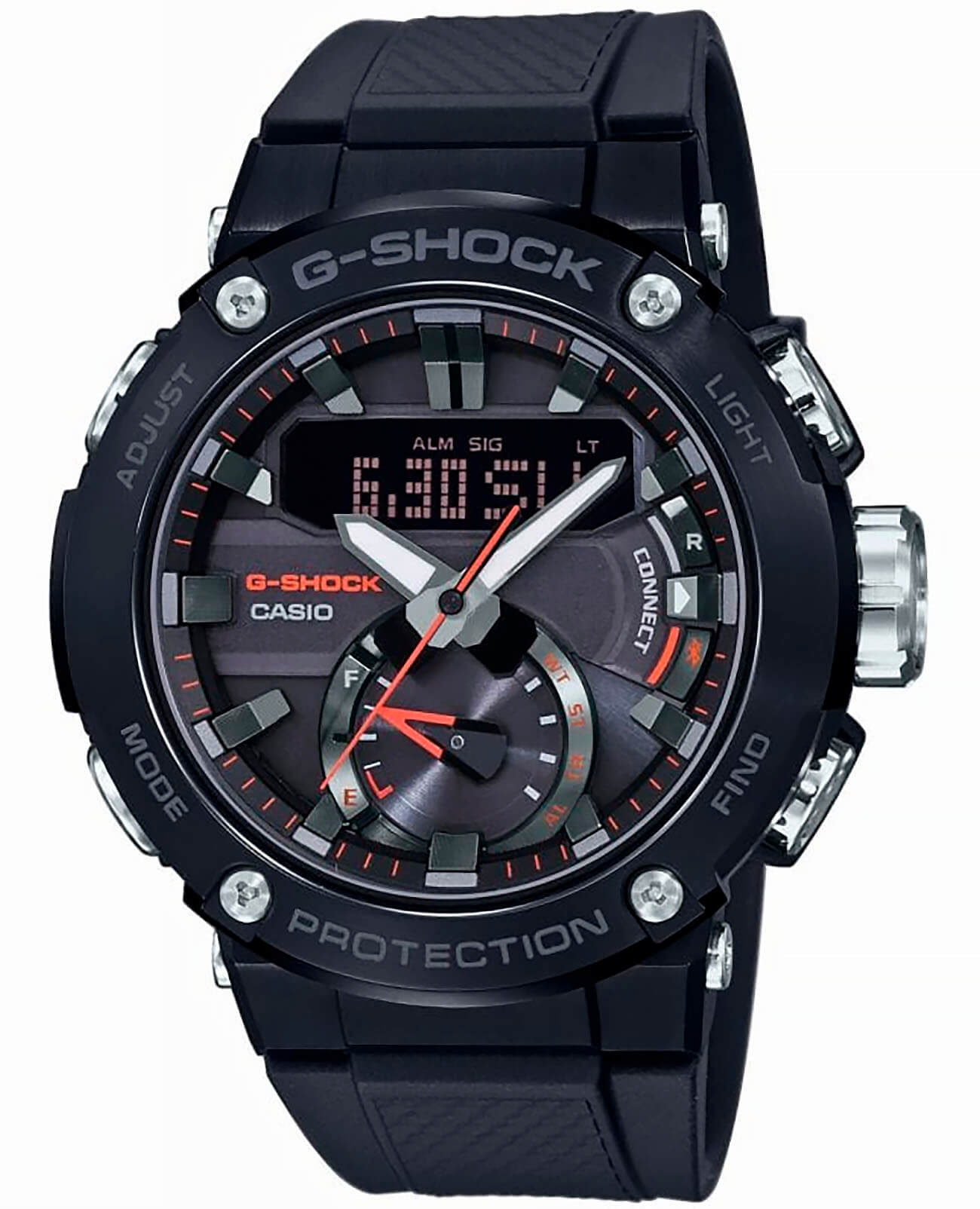 Casio Casio G-Shock GST-B200B-1A GST G-Steel GST-B200B-1A электронные мужские часы черный циферблат, браслет пластик — вид спереди
