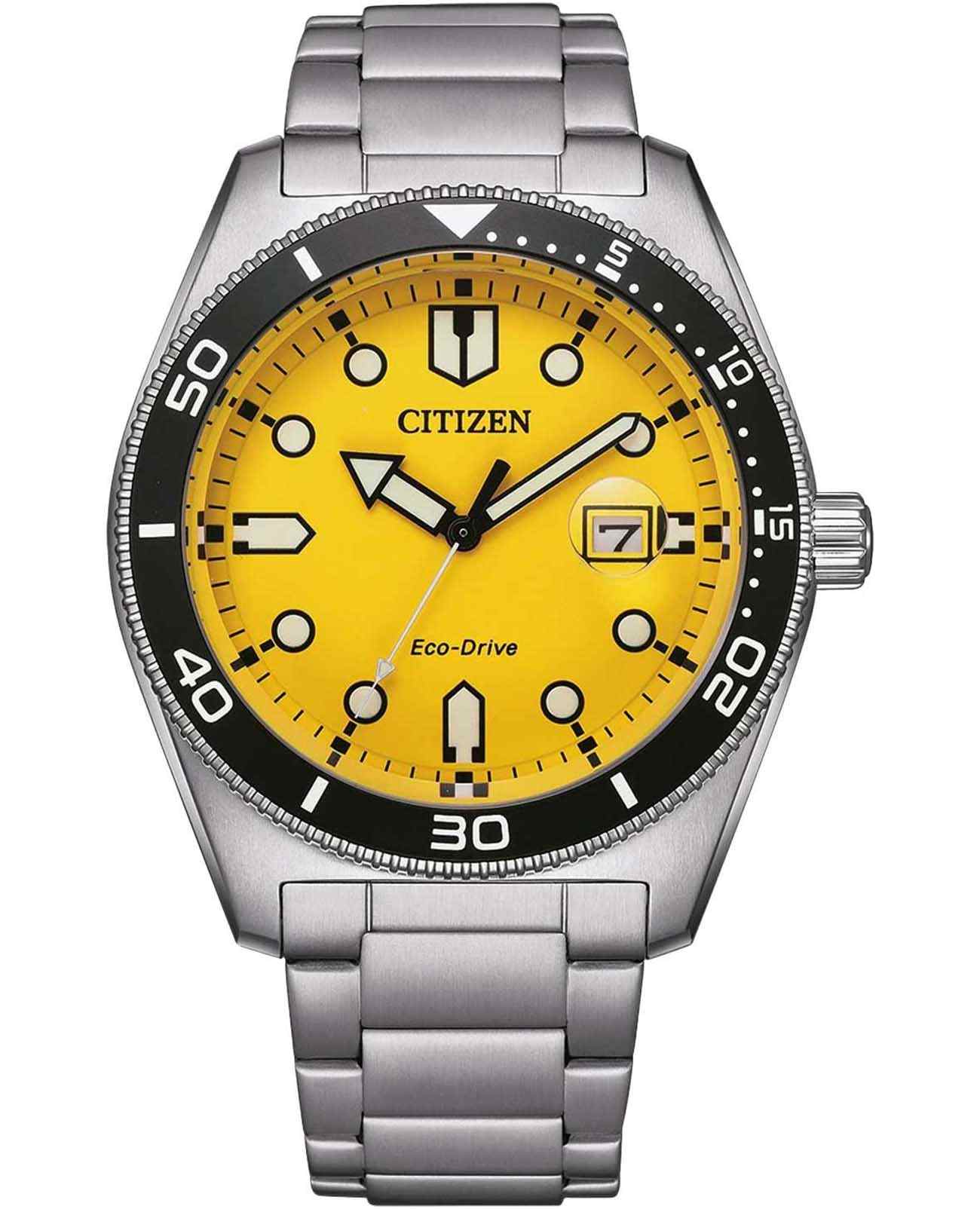 Citizen Citizen Eco-Drive AW1760-81Z  AW1760-81Z кварцевые мужские часы желтый циферблат, браслет нержавеющая сталь — вид спереди