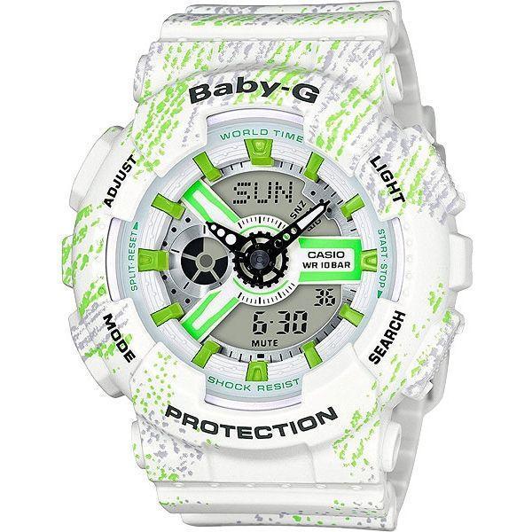 Casio Casio Baby-G BA-110TX-7A  BA-110TX-7A кварцевые женские часы белый циферблат, браслет пластик — вид спереди