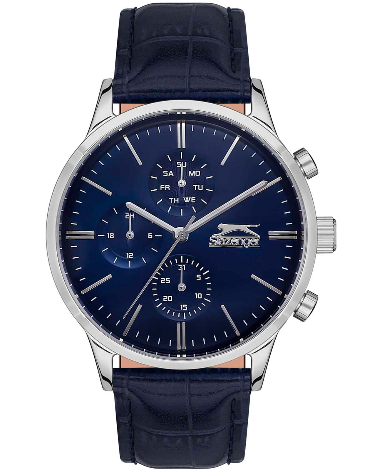 Slazenger Slazenger Multifunction SL.09.2124.2.03  SL.09.2124.2.03 кварцевые мужские часы синий циферблат, браслет кожаный — вид спереди