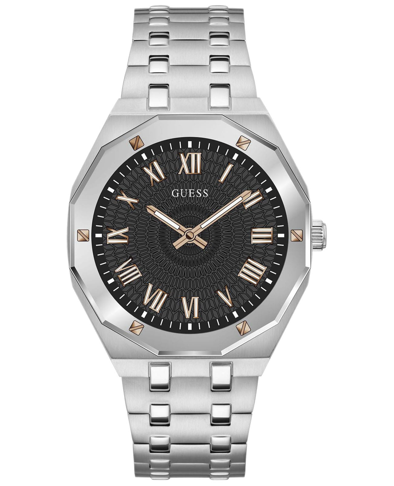 Guess Guess Asset GW0575G1  GW0575G1 кварцевые мужские часы черный циферблат, браслет нержавеющая сталь — вид спереди