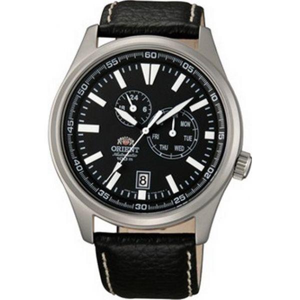 Orient Orient ET0N002B (FET0N002B)  FET0N002B механические мужские часы черный циферблат, браслет кожа + текстиль — вид спереди