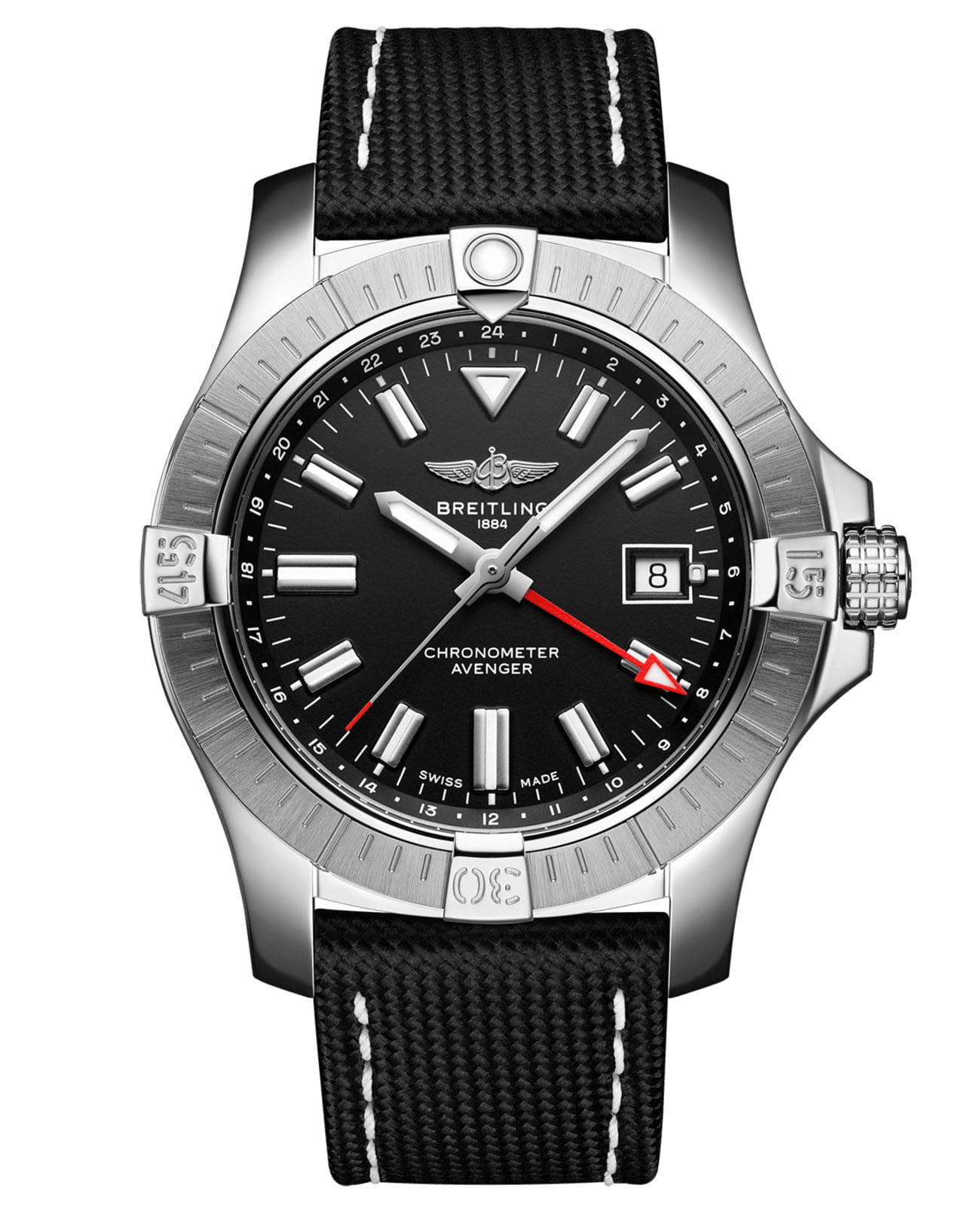 Breitling Breitling Avenger Automatic GMT 43 A32397101B1X1  A32397101B1X1 механические мужские часы черный циферблат, браслет кожаный — вид спереди