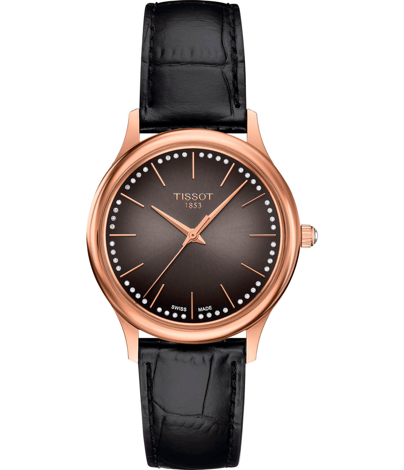 Tissot Tissot Excellence Lady 18K Gold T926.210.76.291.00  T9262107629100 кварцевые женские часы коричневый циферблат, браслет кожаный — вид спереди