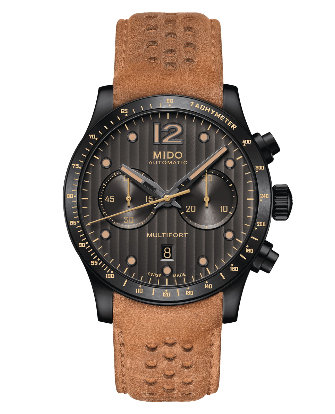 Mido Mido Multifort Chronograph Adventure M025.627.36.061.10  M0256273606110 механические мужские часы коричневый циферблат, браслет кожаный — вид спереди